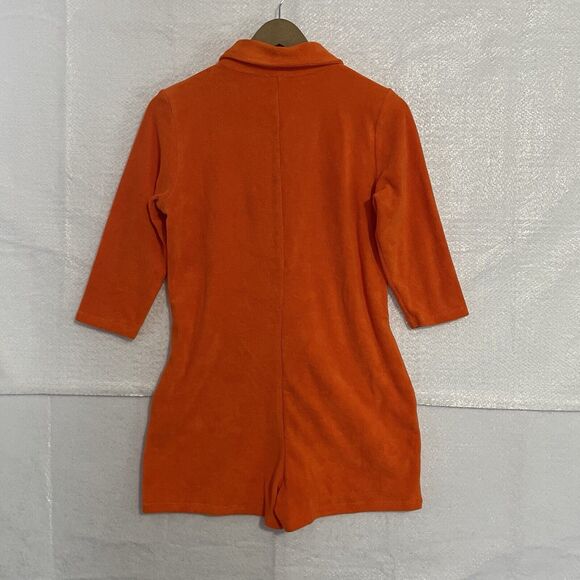 Topshop ASOS Romper Women M 8-10 Orange Terry 3/4 Sleeve Button Front Shorts NEW - Picture 2 of 9